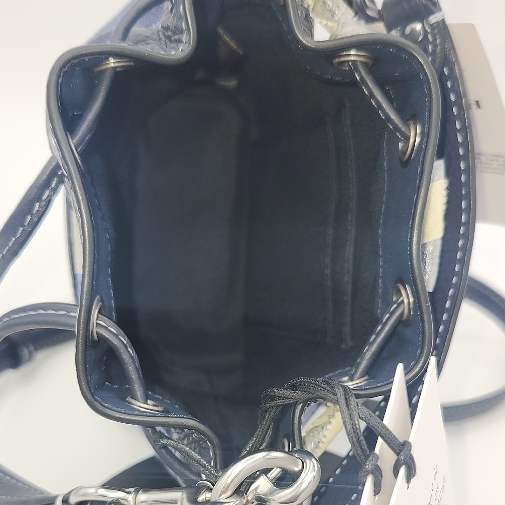 Coach Signature Drawstring Bucket Bag in Navy - Picture 6 of 7